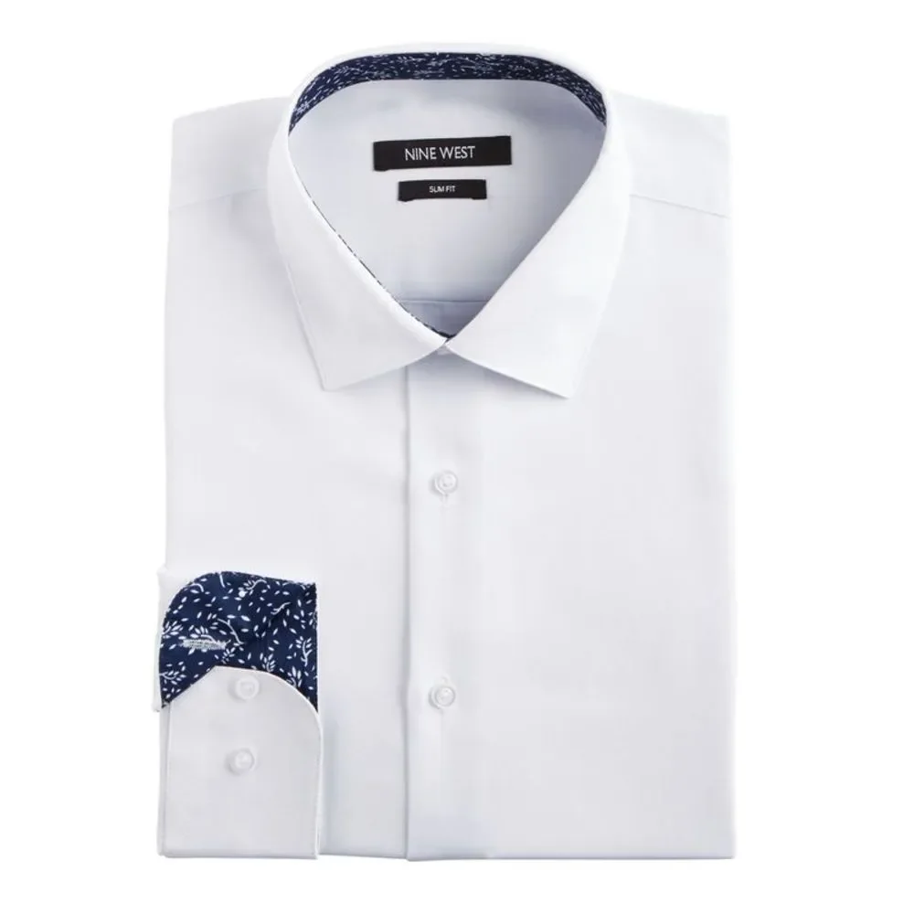 nine west dress shirts Nine West Mens Red Slim-Fit Long-Sleeve Button-Up Dress Shirt Size 15-15.5  32/33